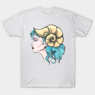 Beautiful Girl Face in Seashell Hat T-Shirt